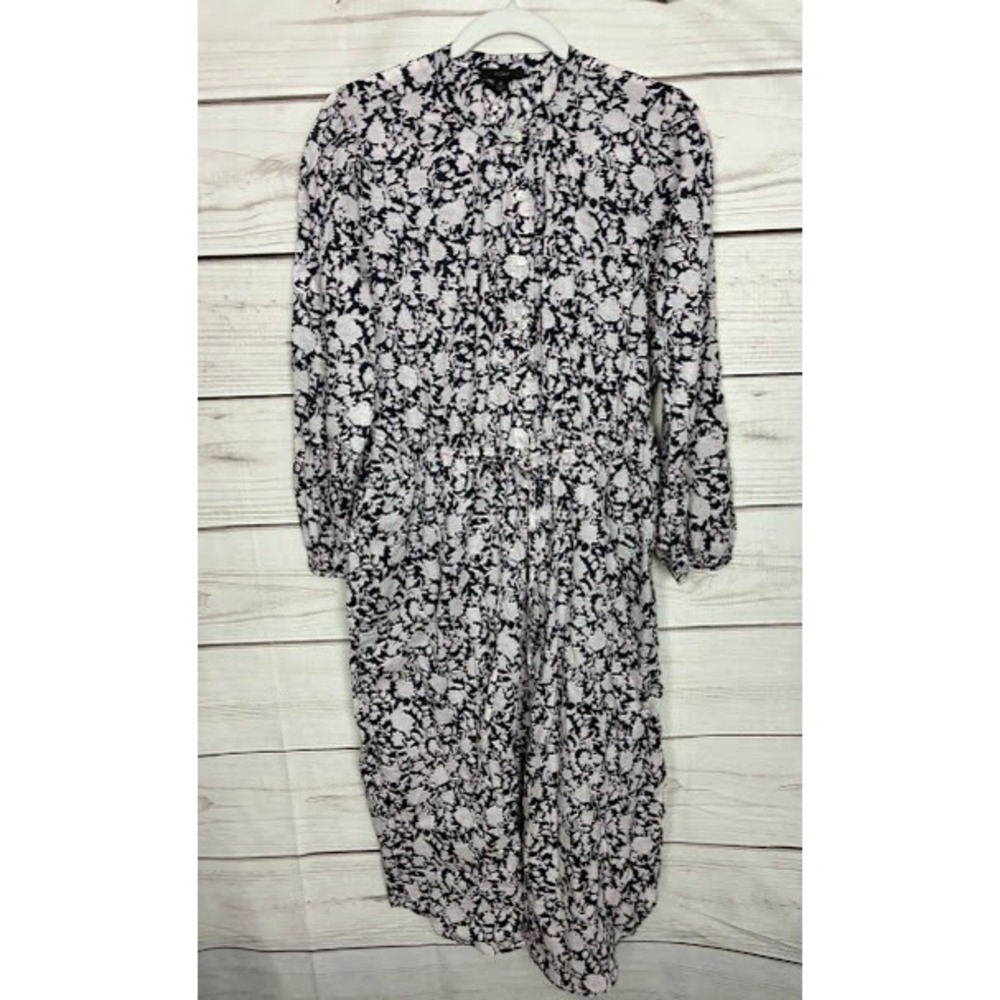 J.Crew Re-Imagined Floral Cotton Midi Dress Navy White Pink Drawstring Waist 6